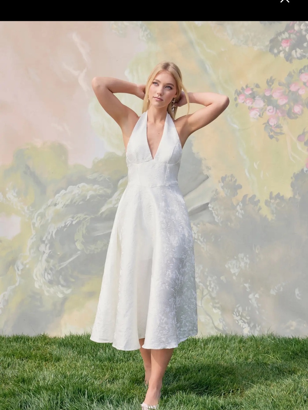 Cider White Halter V-Neck Midi Dress